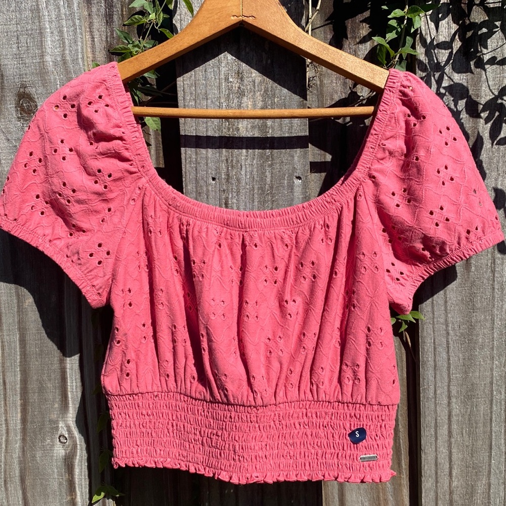 NWT Hollister Eyelet Off the Shoulder Puff Sleeve Top Sz S Cottagecore Summer